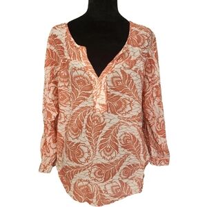 Ann Taylor LOFT Size XL Cotton/Silk Crop Peasant Blouse Floral Lightweight Flowy